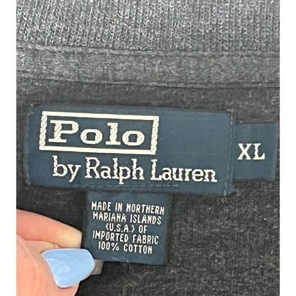 Polo Ralph Lauren Men's Sz XL 1/4 Zip Gray Sweater Pullover Leather Zipper Pull - Picture 4 of 7